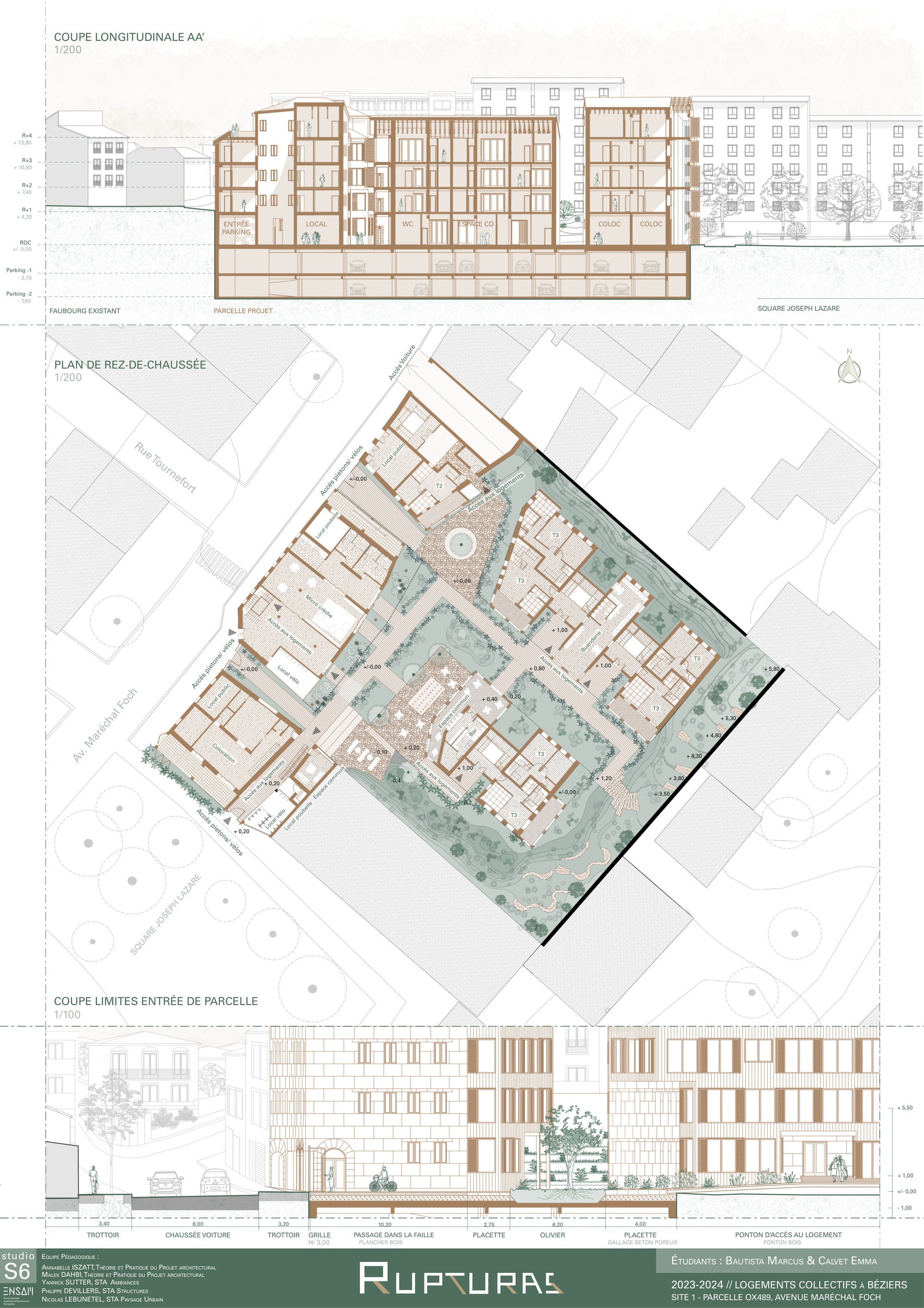 rupturas — Planche — plan masse, élévation et coupes