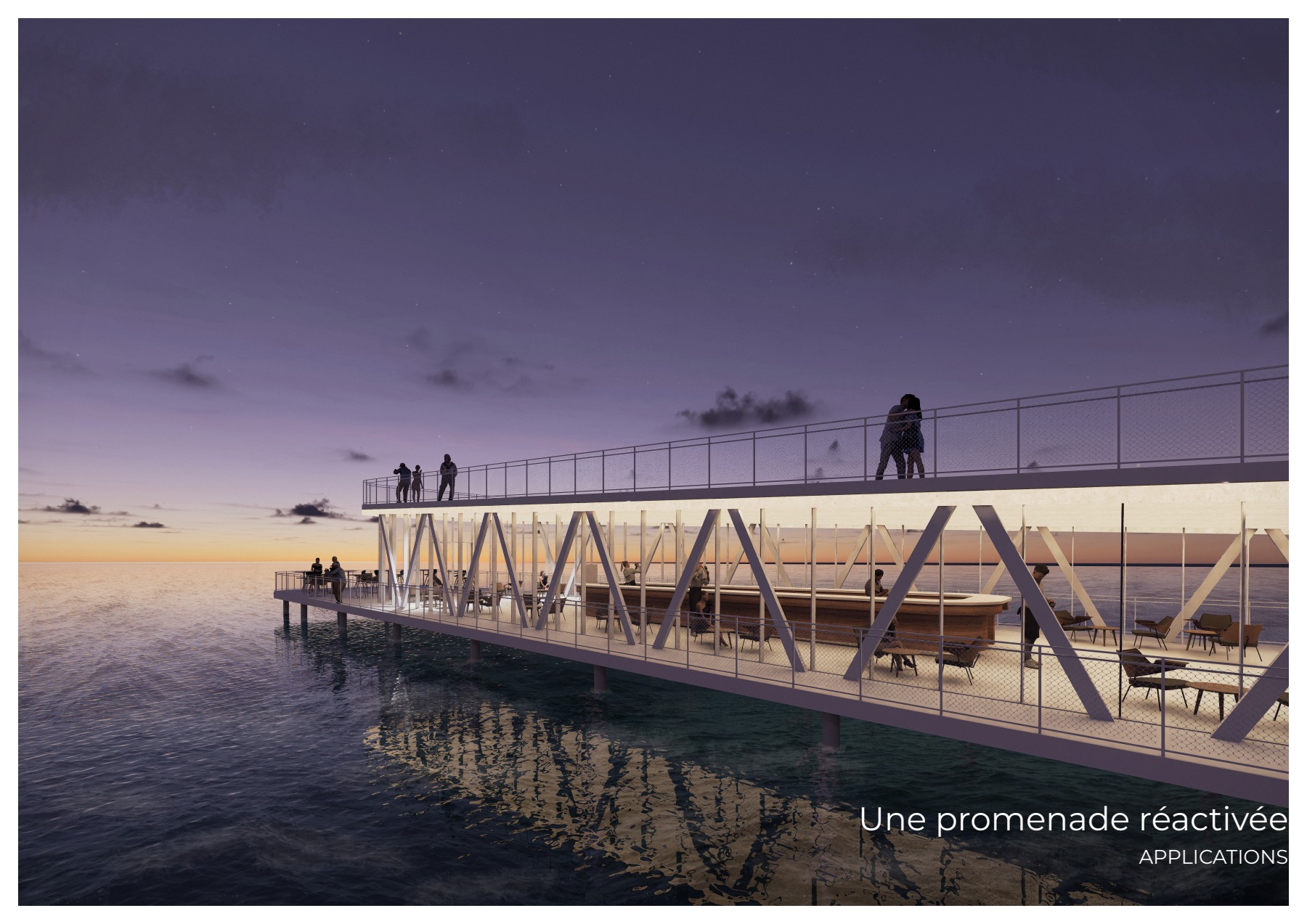 urbano — Ponton-restaurant au crépuscule