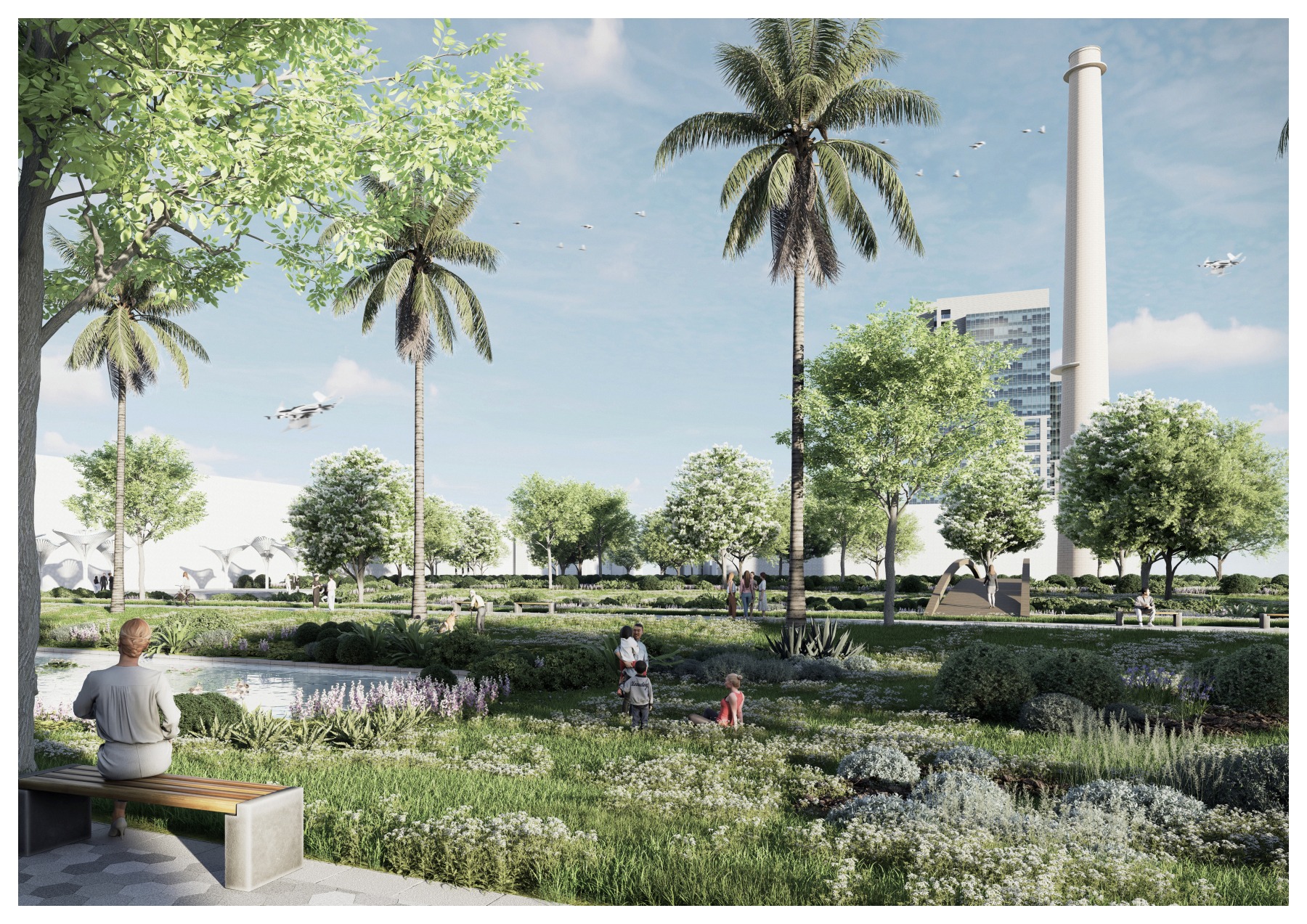 urbano — Vue sur le parc et la cheminée de la Térmica